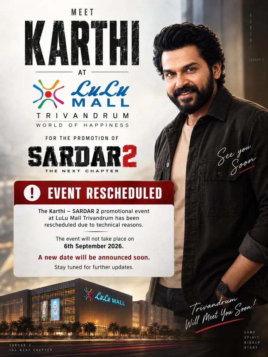 Karthi is Coming to LuLu Mall for the Promotion of Sardar 2 - Film in Trivandrum