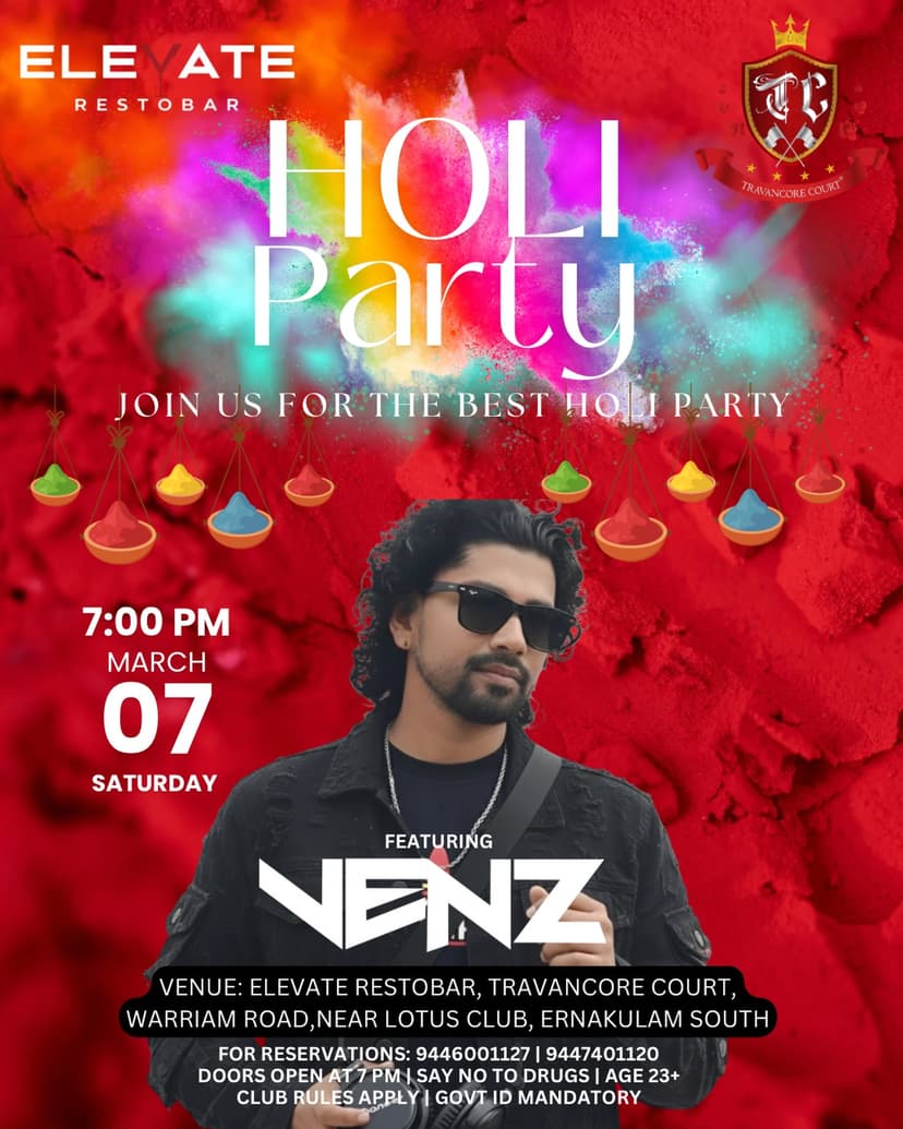 Holi Party at Elevate Restobar ft. DJ Venz - Music in Kochi
